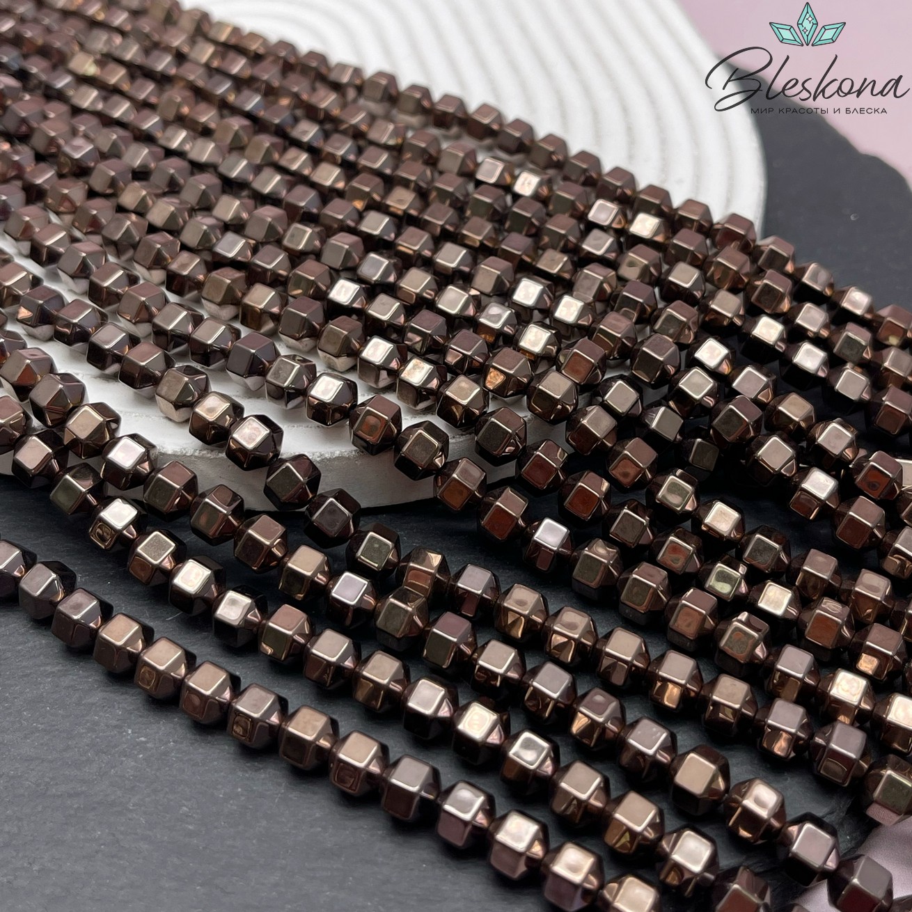 6*6 мм Гематин, цвет коричневый №1 (шоколадный), многогранник имитация