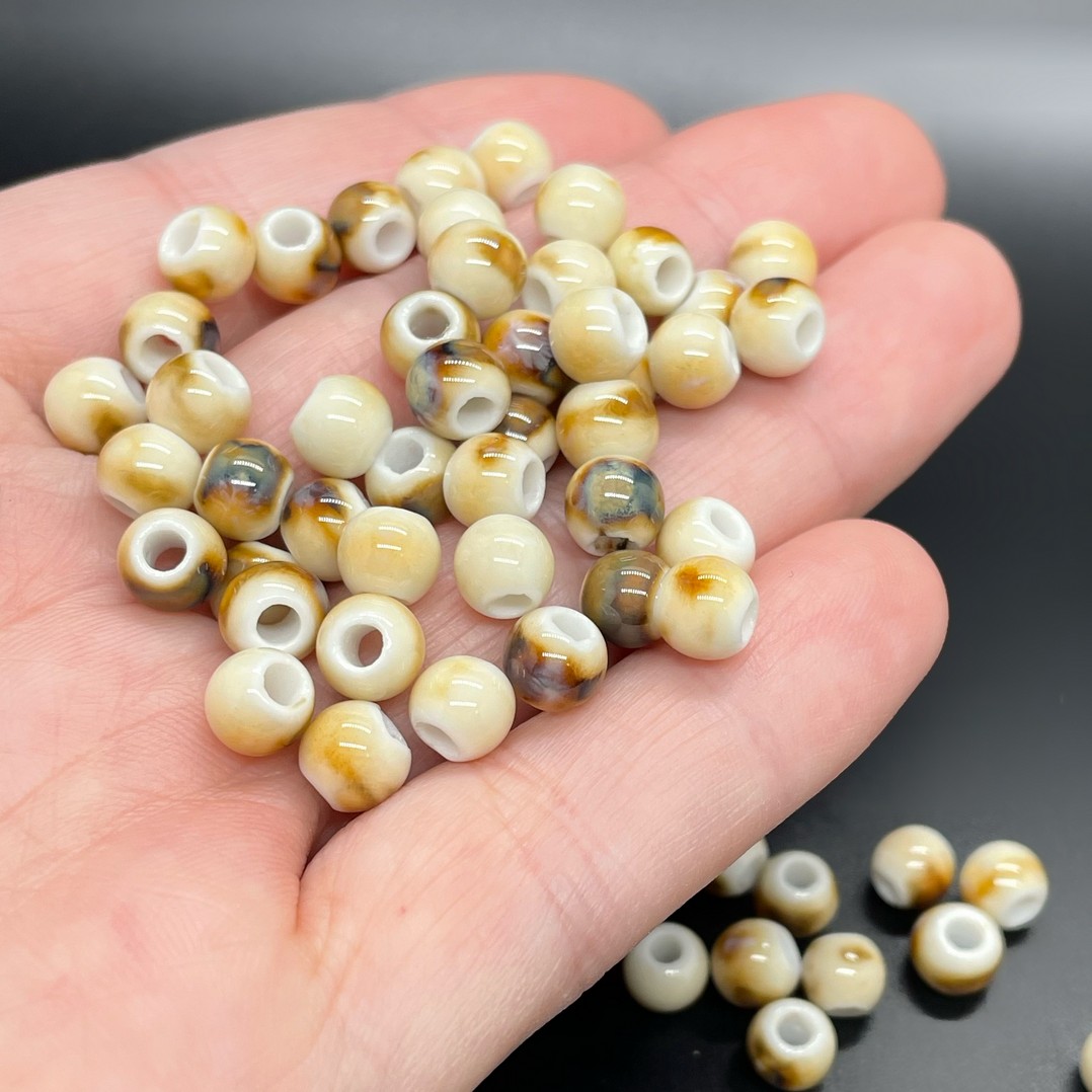 6,5 мм Бусина шар, керамика  цвет светло-коричневый