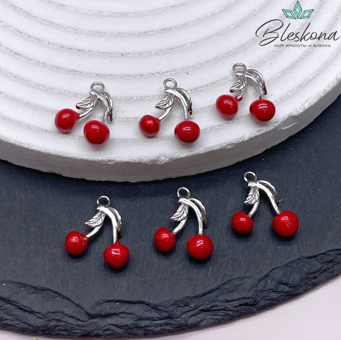 14,5*12,5 мм Цвет серебро, Подвеска вишня эмаль