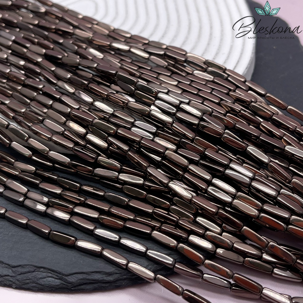 9*3 мм Гематин имитация, коричневый №1 (шоколадный), прямоугольник округленные стороны