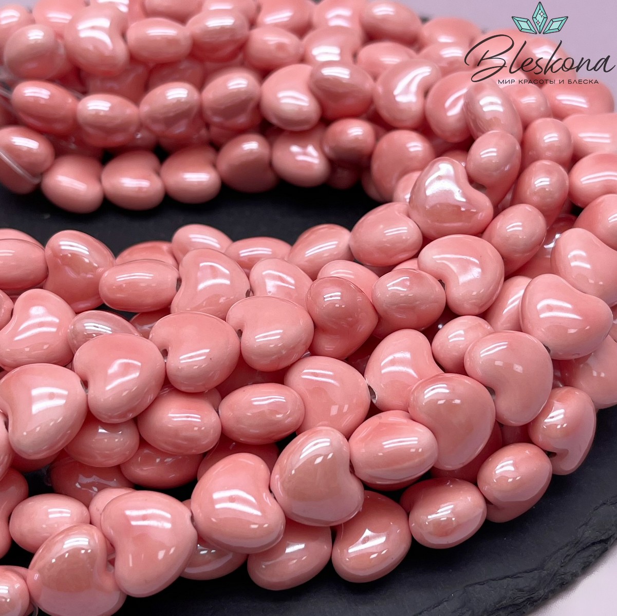 12*14 мм Бусина сердце, керамика цвет розовый №1