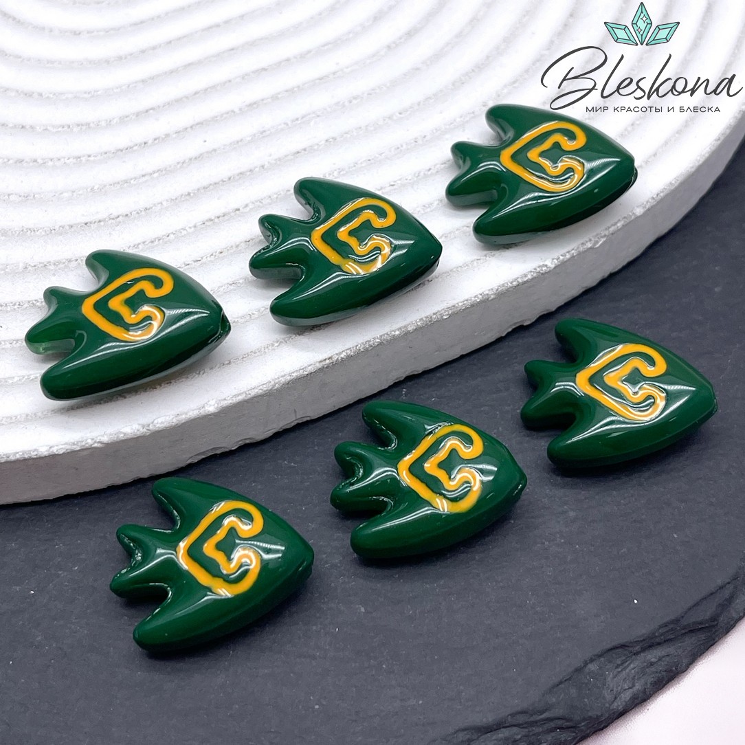 19,5*22 мм Бусина Рыбка зеленая