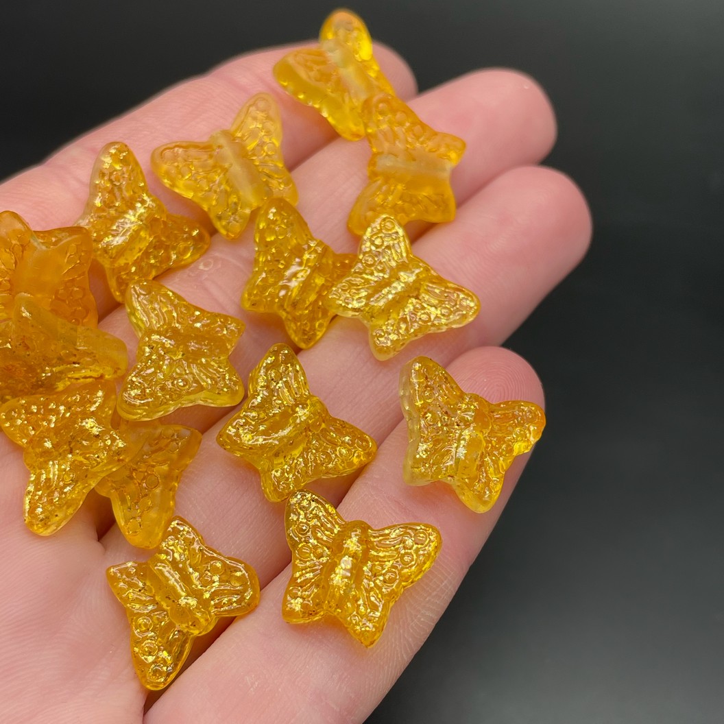 12*15 мм, Бусина Бабочка желтая с желтым переливом