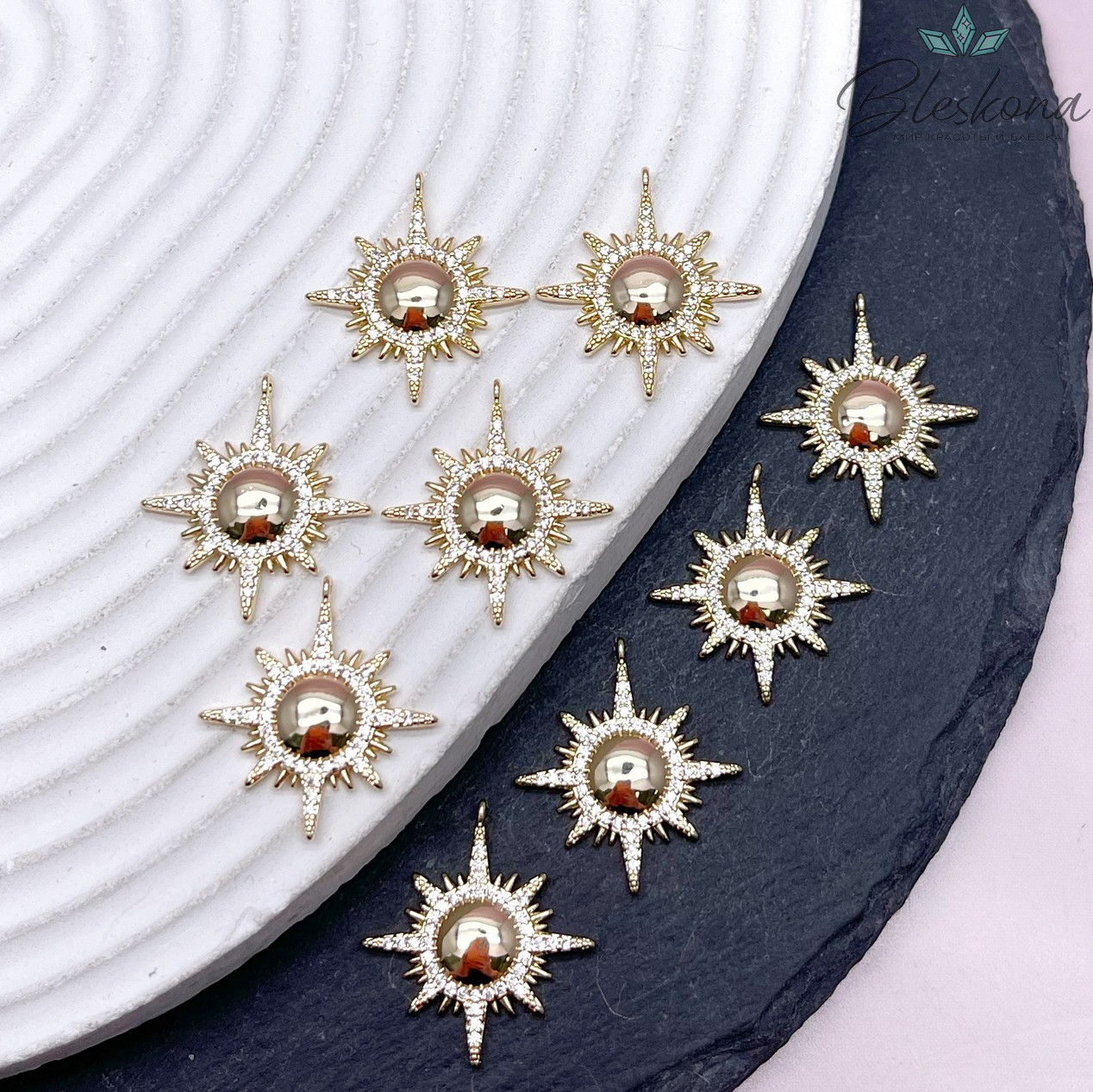 22*20 мм Цвет золото, Подвеска солнце цирконы