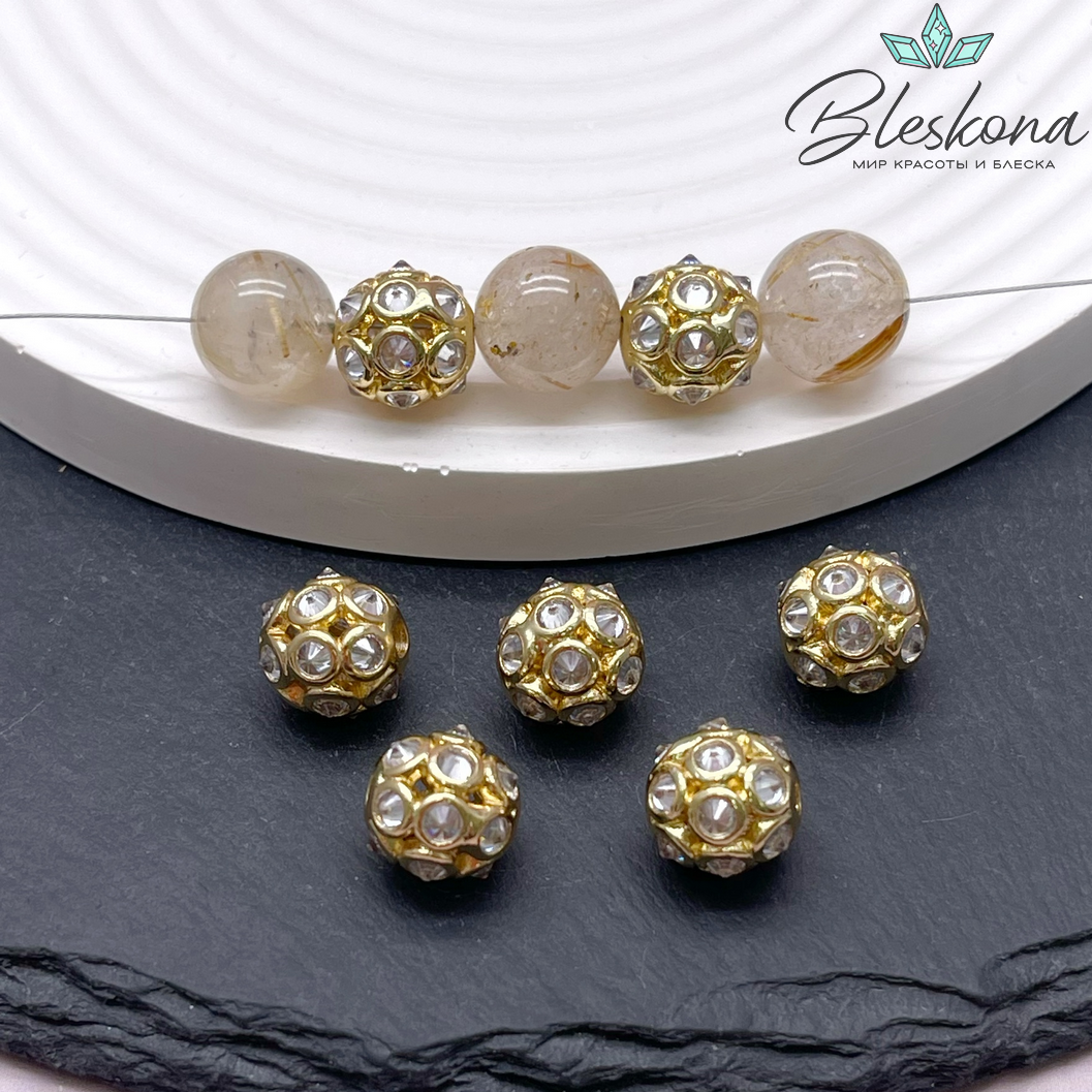 10,5 мм Цвет золото, Бусина шар цирконы