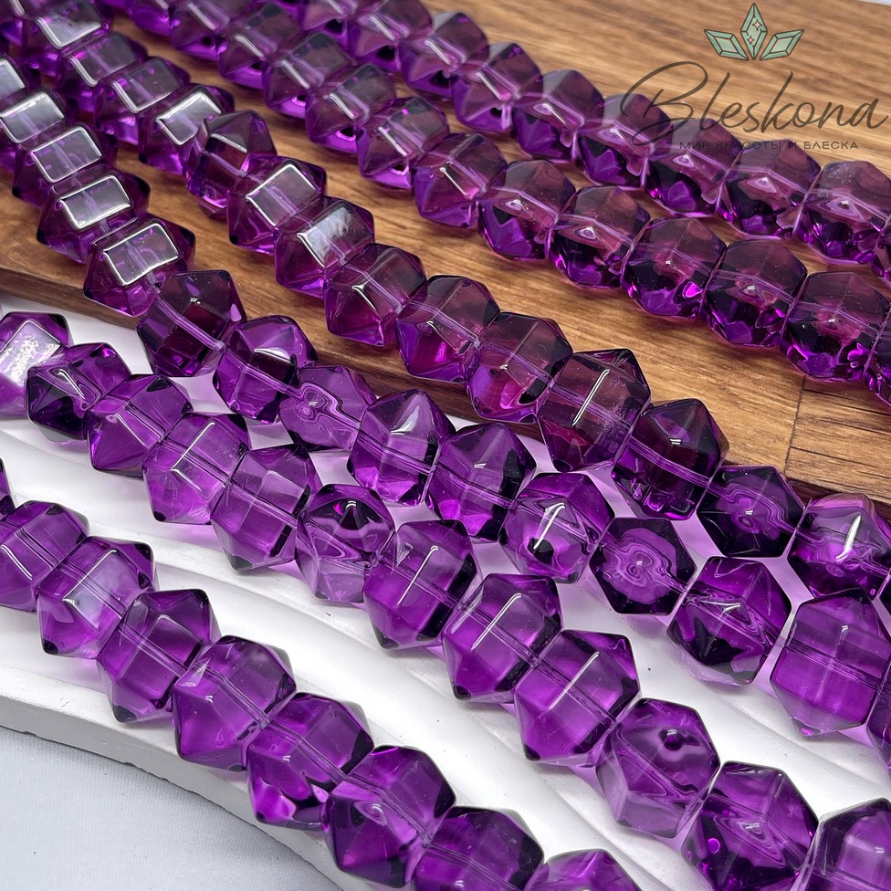 12*19 мм Бусины фриформ огранка, цвет темно- фиолетовый, стекло