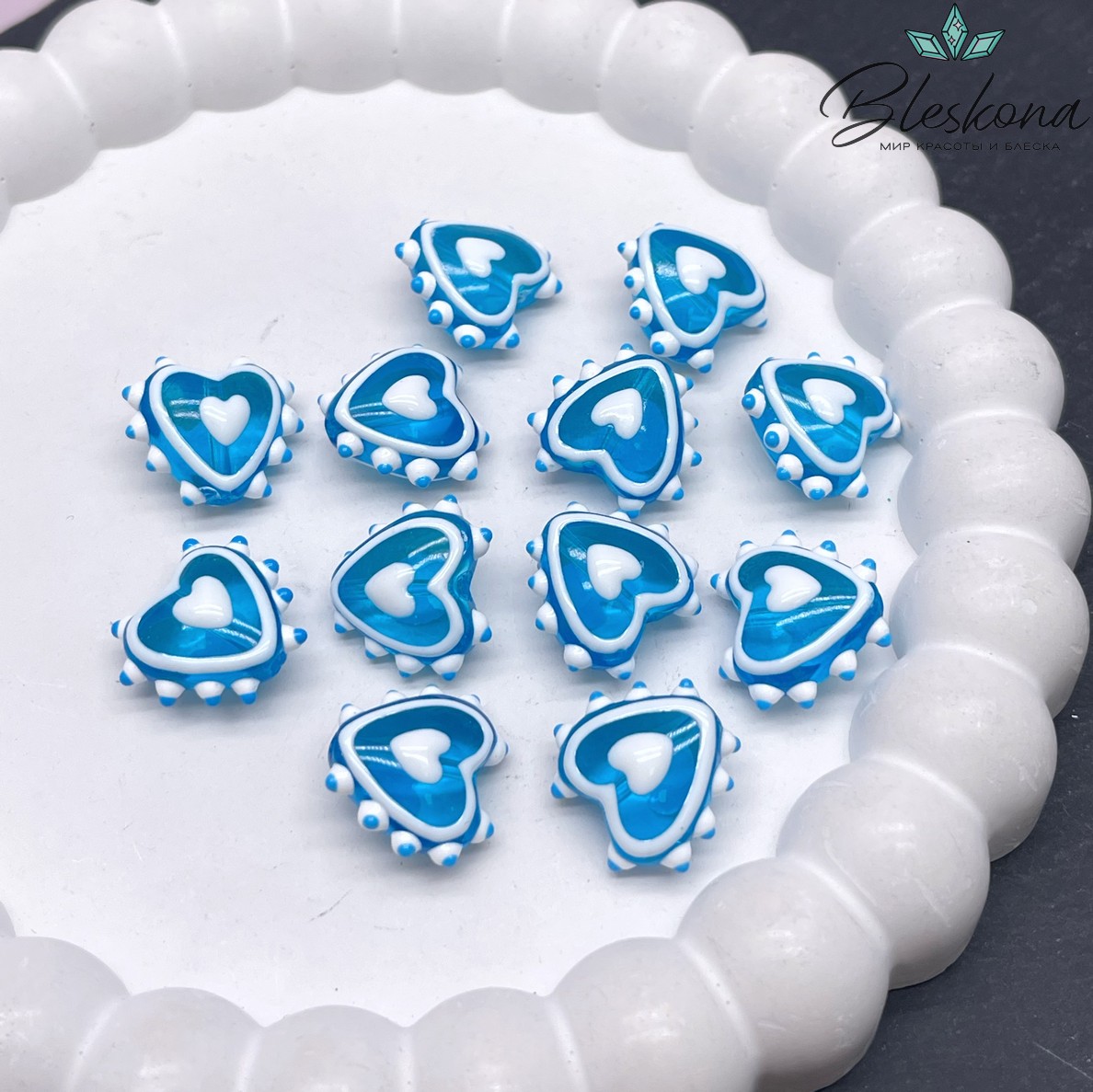15*16 мм Бусина сердце голубое