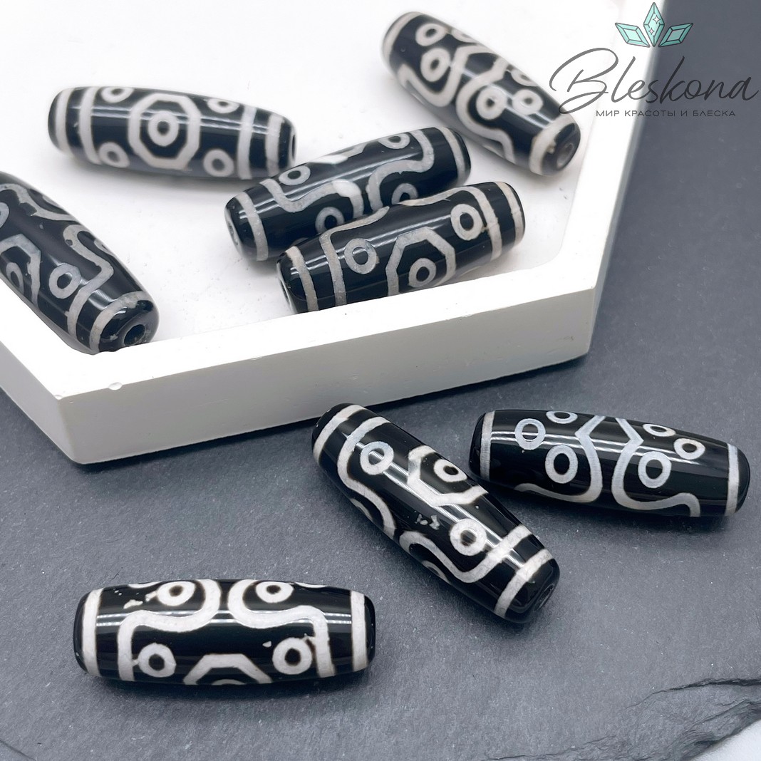 Бусина Дзи 11 глаз черно-белый бочонок 30*11 мм