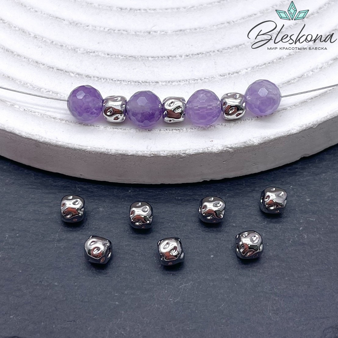 4,5 мм Цвет серебро, Бусина Куб точки