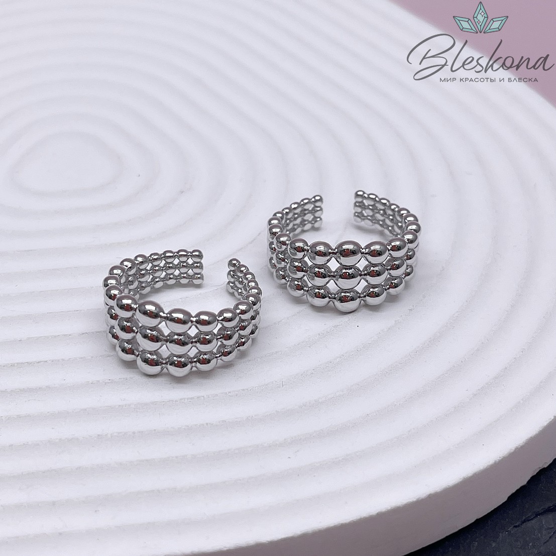 22 мм Цвет серебро, Кольцо безразмерное шарики