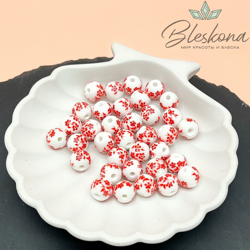 10 мм Керамика Бусина роспись гжель №10 (штучно)