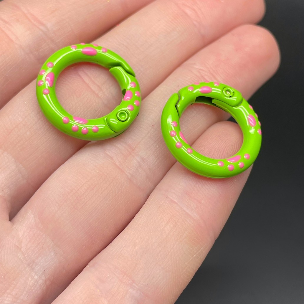 20мм , Замок круг капли зеленая эмаль