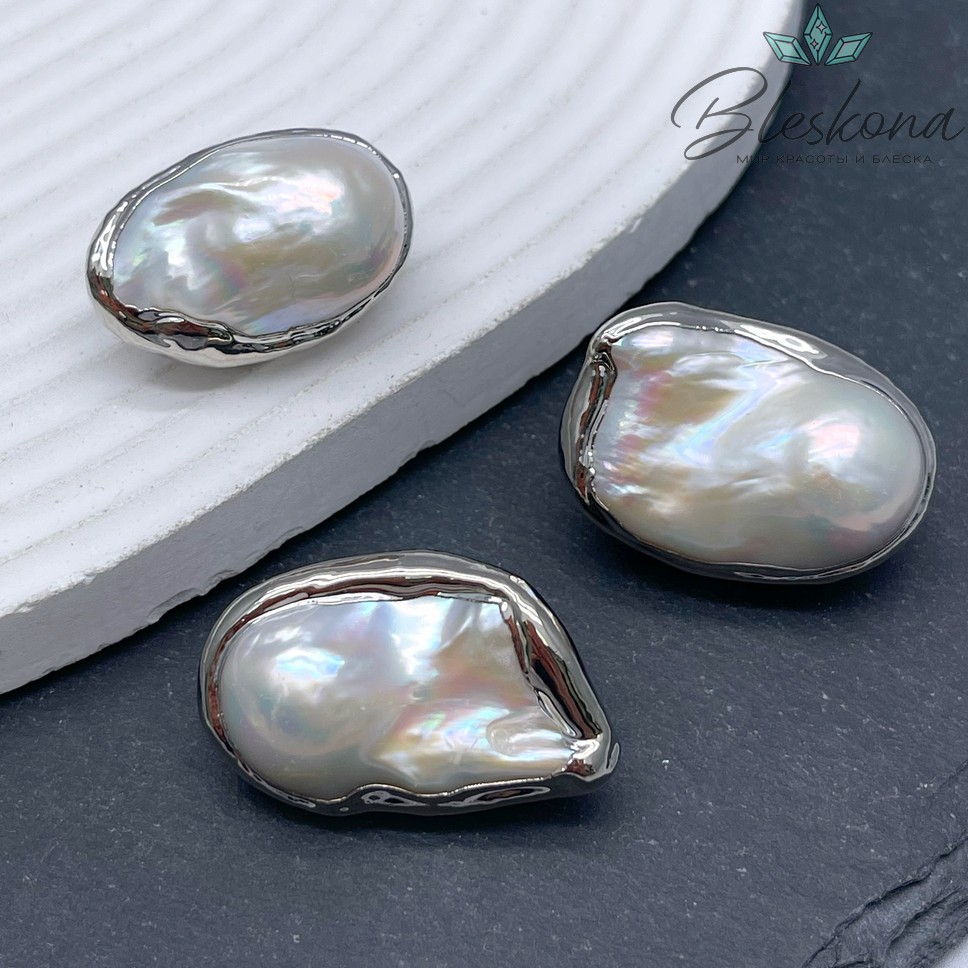 31*18 мм Цвет серебро, Подвеска  Жемчуг фриформ