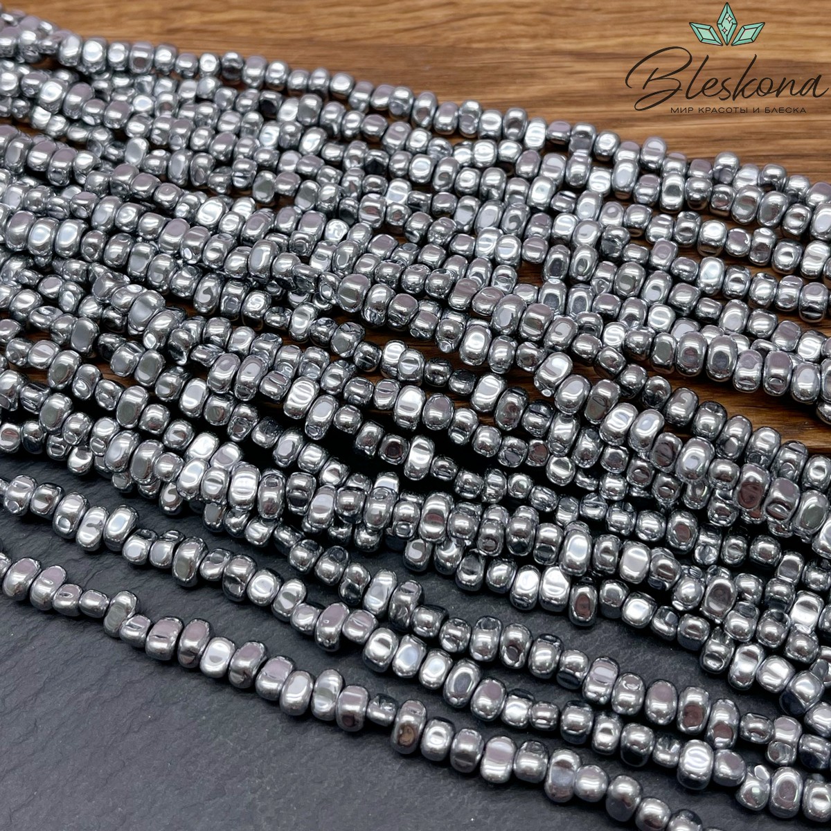 4,5-6 мм Гематин сколы шлифованные, темное серебро, имитация