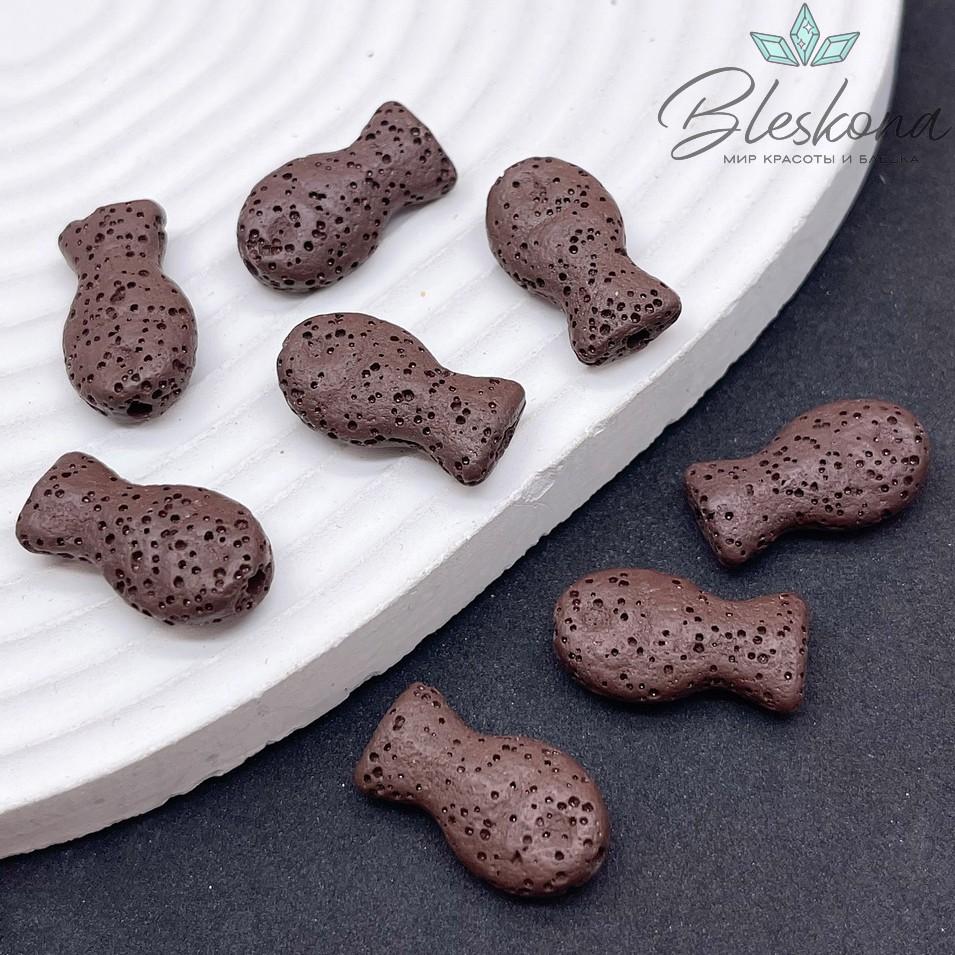 Бусина рыбка Лава Вулканическая коричневая 22*12 мм