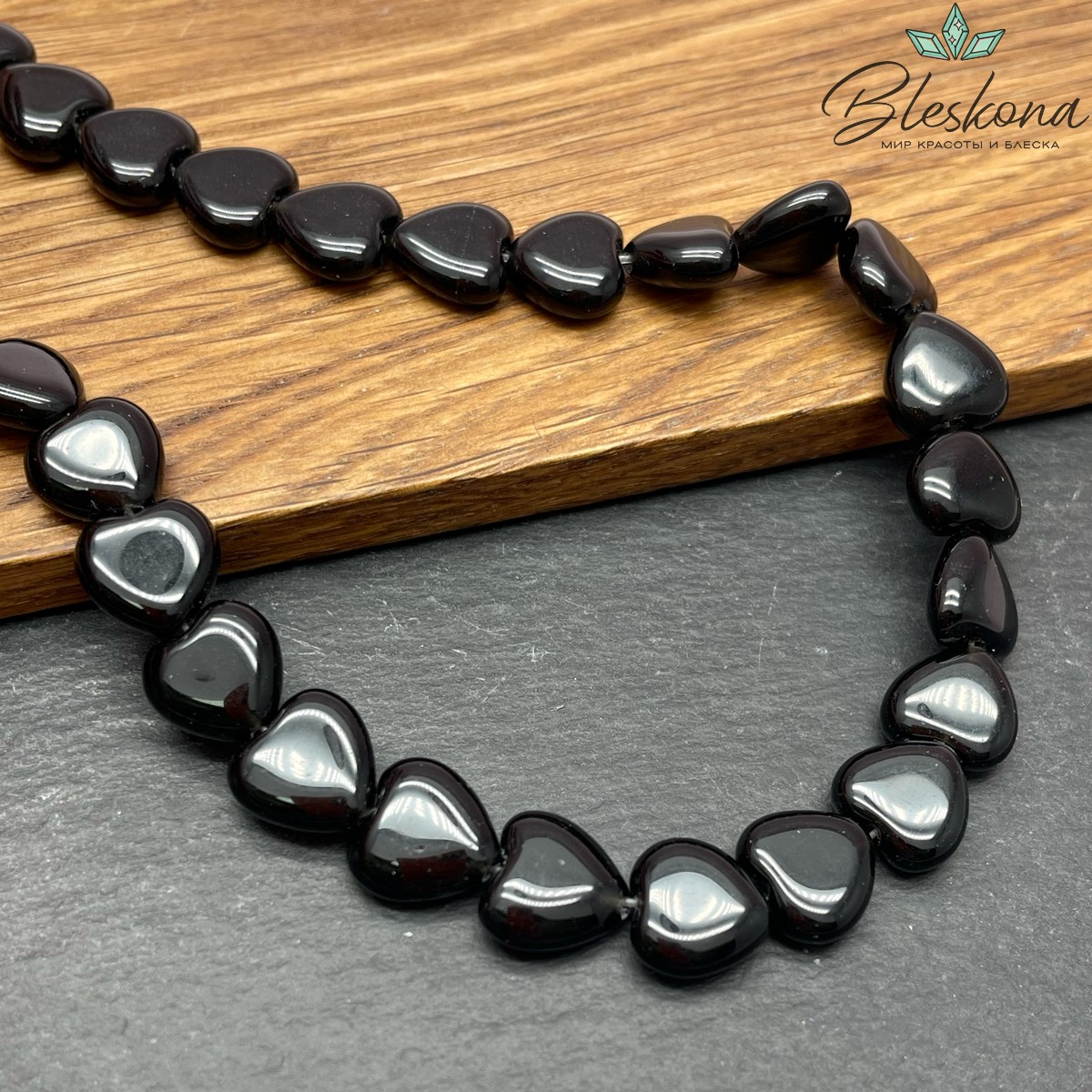 Сердца Агат черный 12*12*5,5 мм