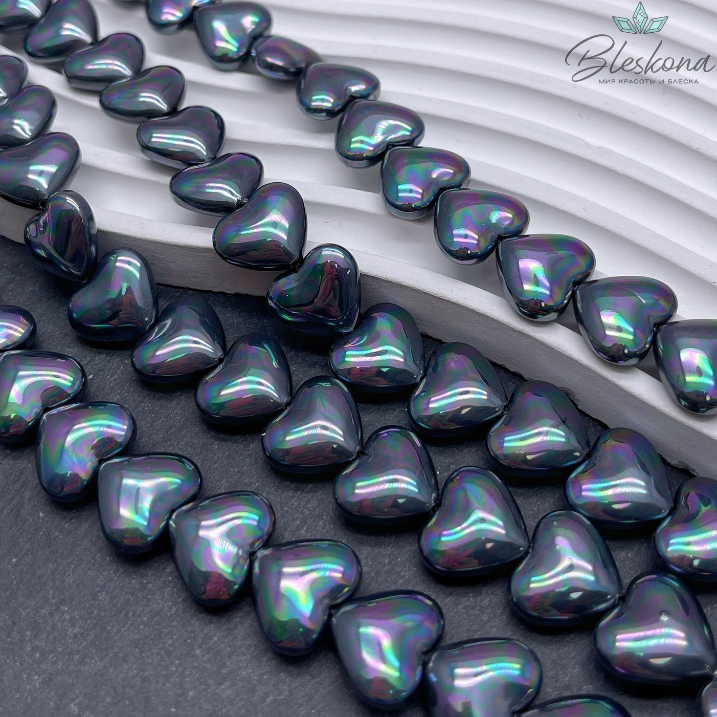 13*15 мм, Жемчуг Майорка сердечки пухлые, цвет черный