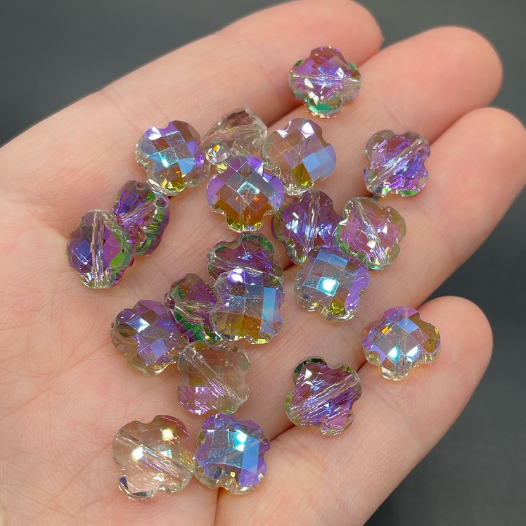 10 мм, Стекло Lux, клевер, цвет фиолетово-зеленый уп.10шт