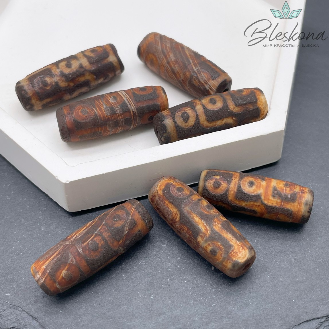 Бусина Дзи 9 глаз темно-коричневый матовый бочонок 30*11 мм