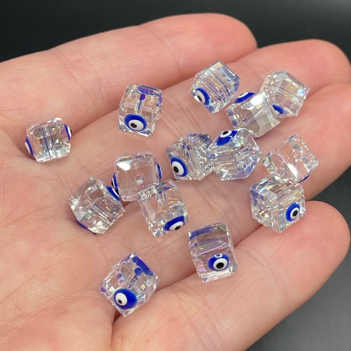 7мм, Стекло Lux форма куб синий  глаз уп.5 шт