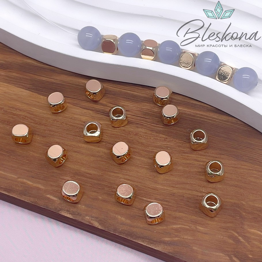 6 мм Цвет золото, Бусина куб