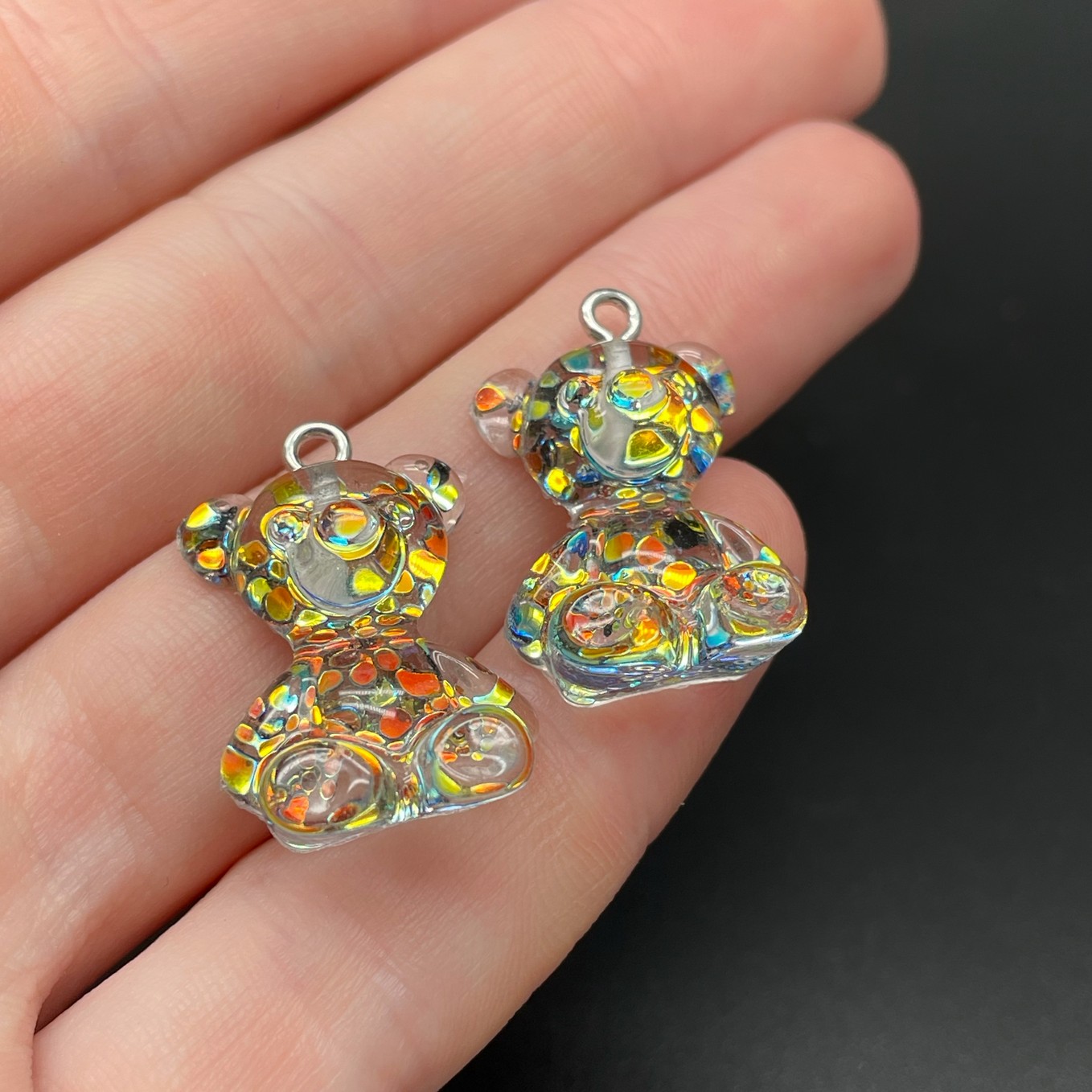 17,5*25мм, Цвет серебро, Подвеска Мишка синий блестки