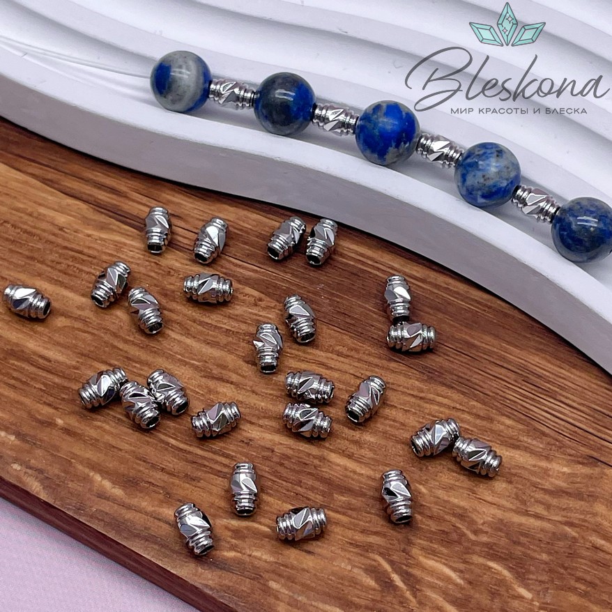 6,5*4 мм Цвет серебро, Бусина цилиндр насечки