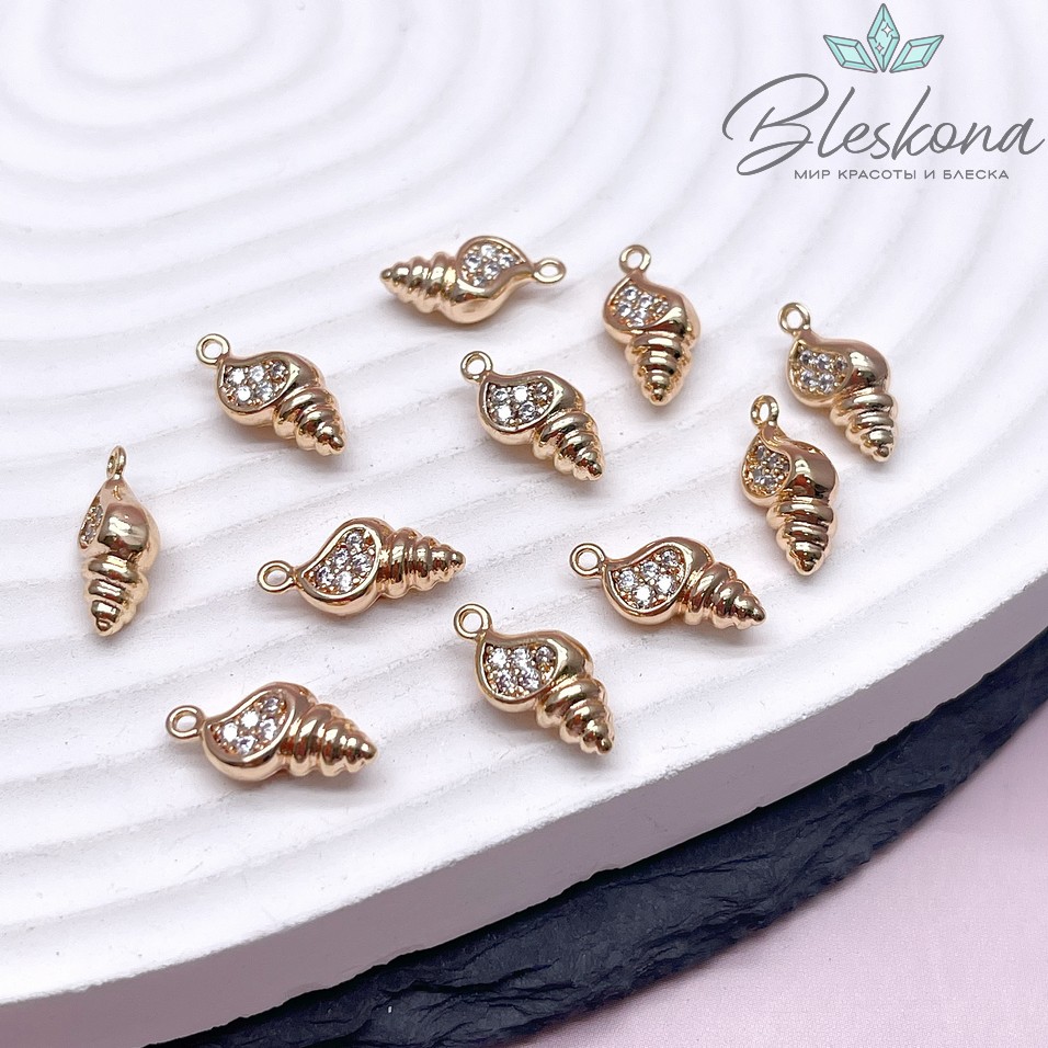 6,2*14мм, Подвеска ракушка цирконы цвет золото 