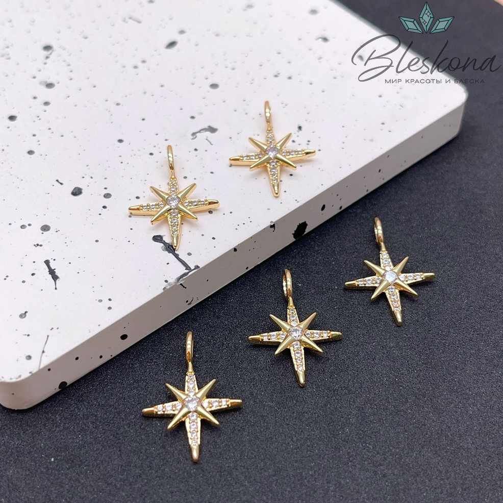 22*15 мм Цвет золото, Подвеска северная звезда с цирконами
