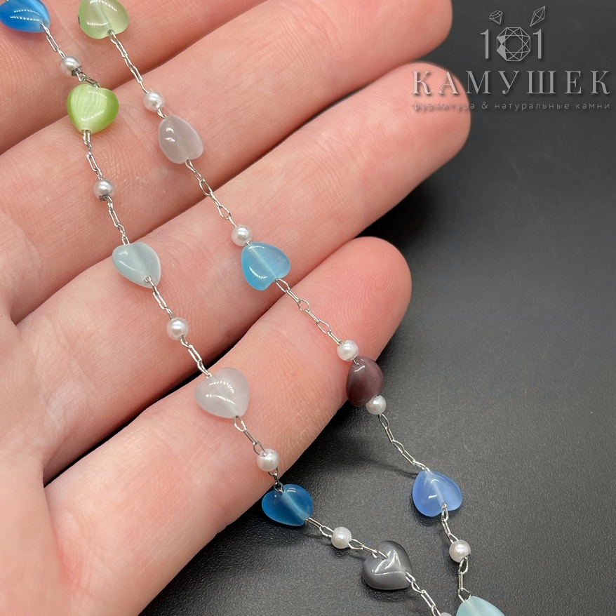 Цепь №168 цвет серебро, сердце 6*6 мм 20 см