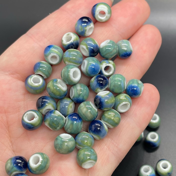8,5 мм Бусина шар, керамика  цвет сине-зеленый