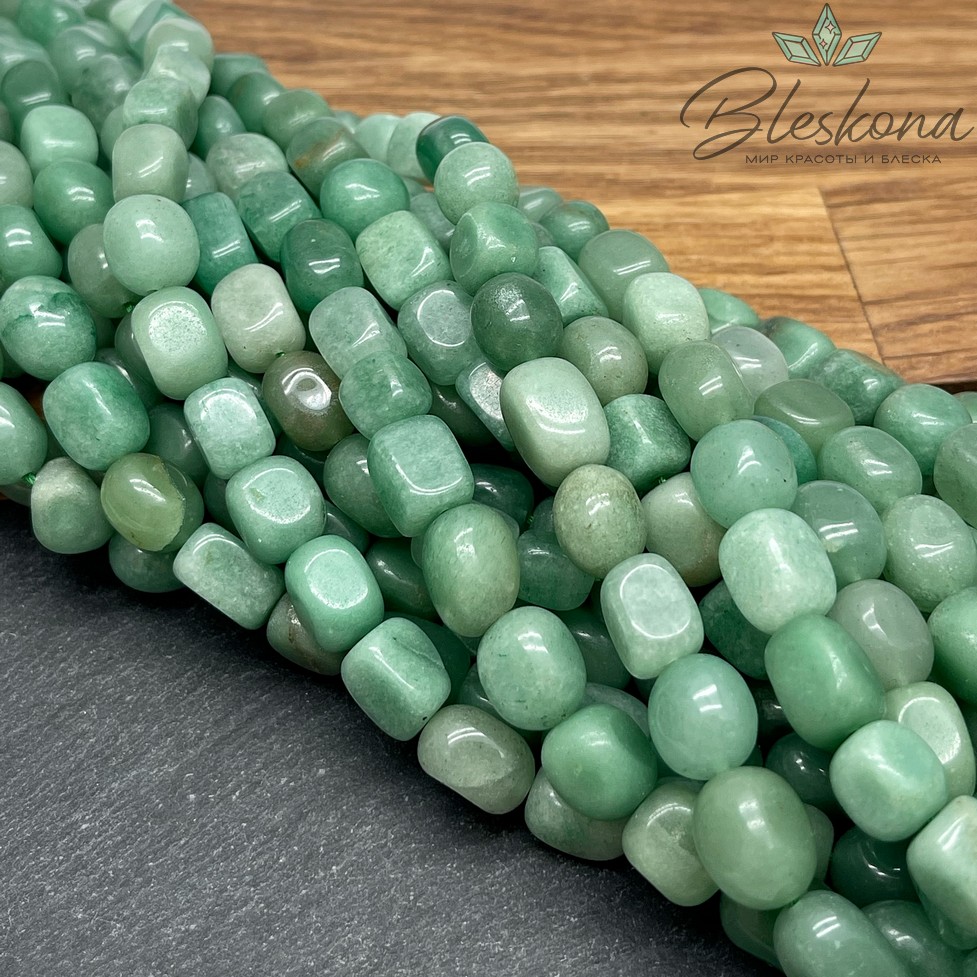 Авантюрин зеленый прямоугольник фриформ 9-13 мм