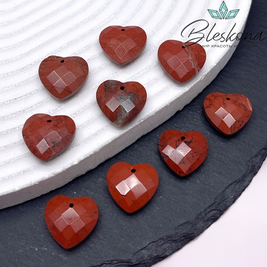 16 мм,Подвеска Сердце Красная Яшма алмазная огранка