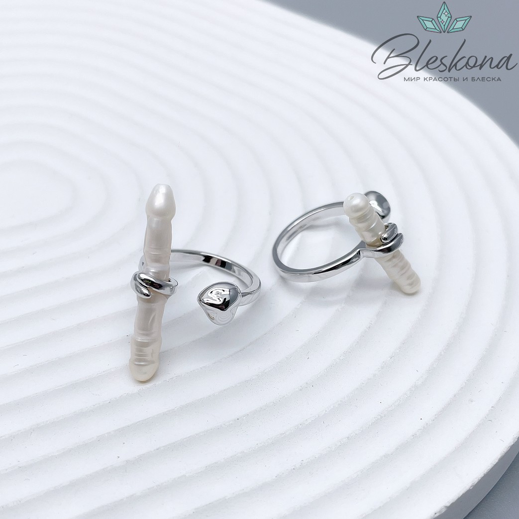 20 мм Цвет серебро, Кольцо безразмерное с натуральным жемчугом