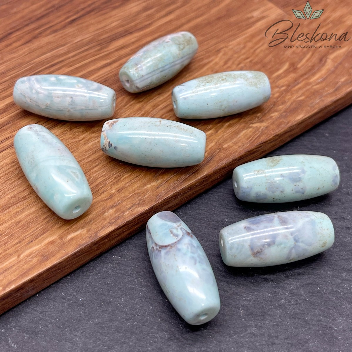 Дзи природные бирюзовые 29*13 мм