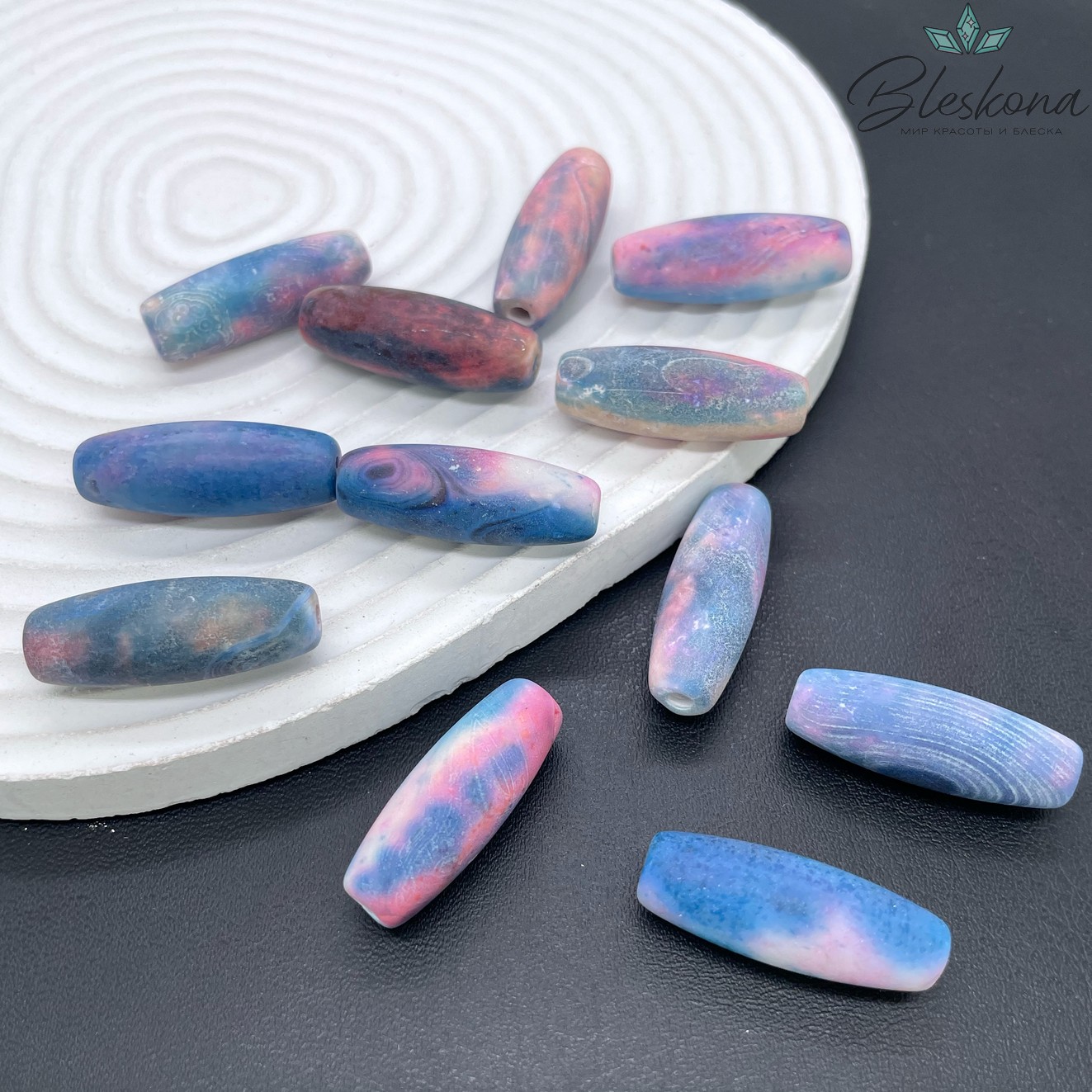 Дзи природные синие из агата 30*11 мм