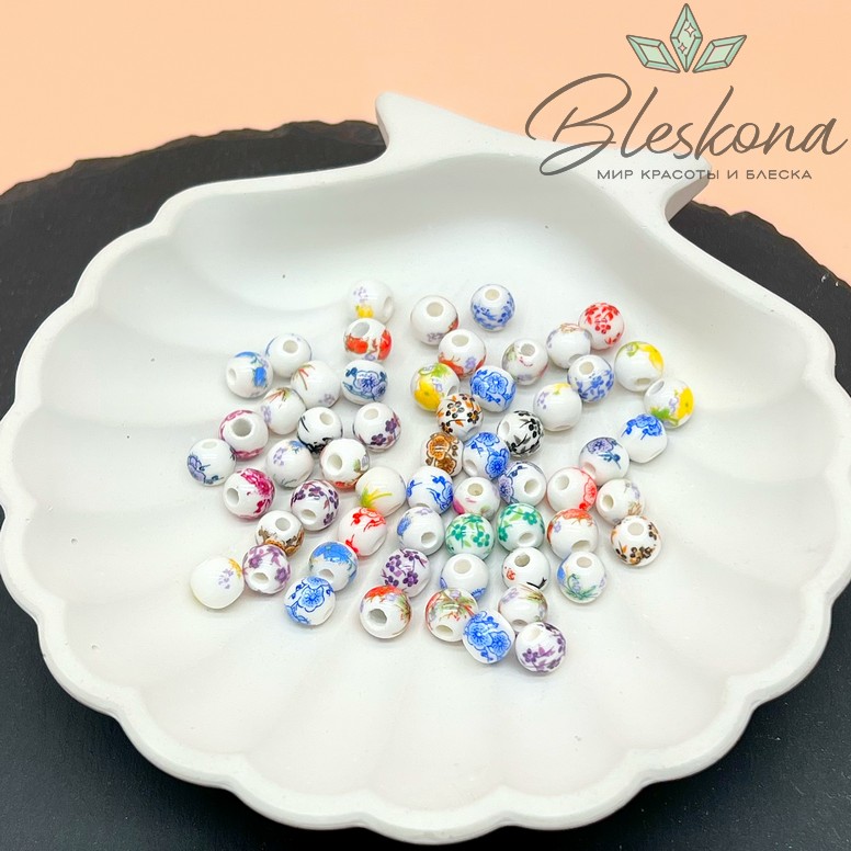 6 мм Керамика Бусина роспись гжель №16 уп. 10 шт