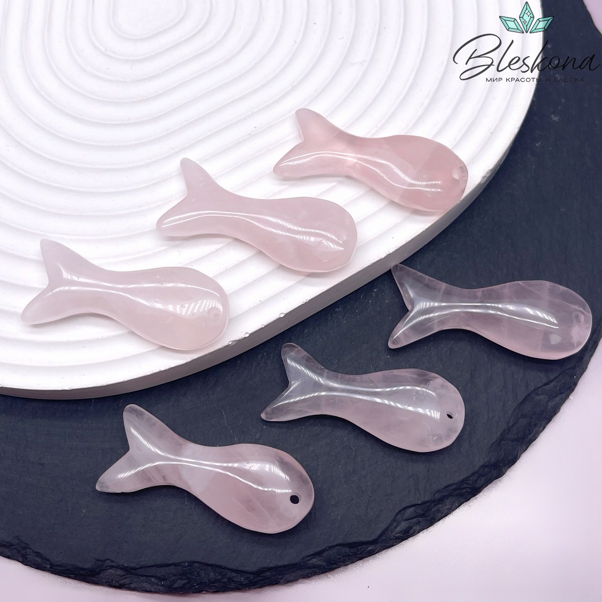 39*15 мм Подвеска рыбка Розовый Кварц