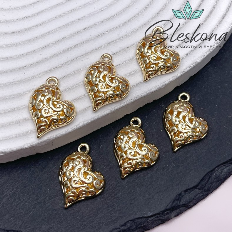 22,7*16,5 мм Цвет золото, Подвеска сердце узоры 
