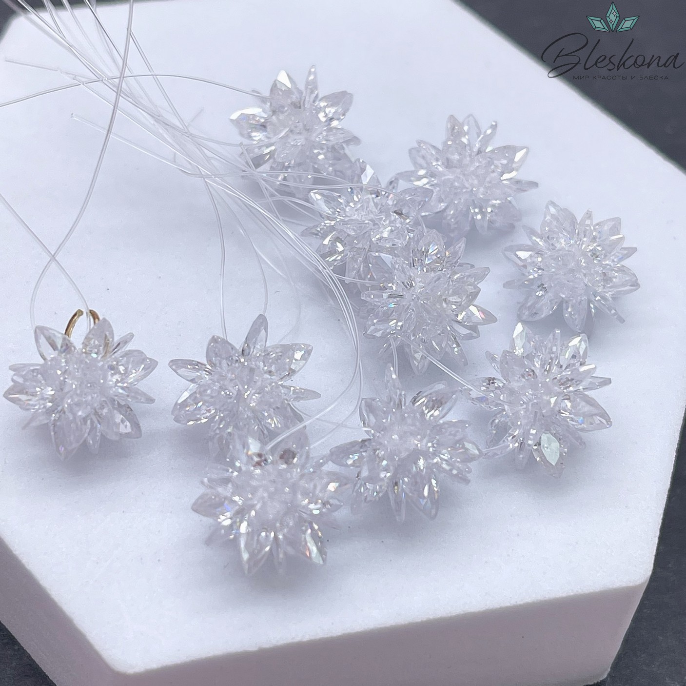 10*13 мм, Подвеска Циркон белый ежик (кубический цирконий, фианит) 