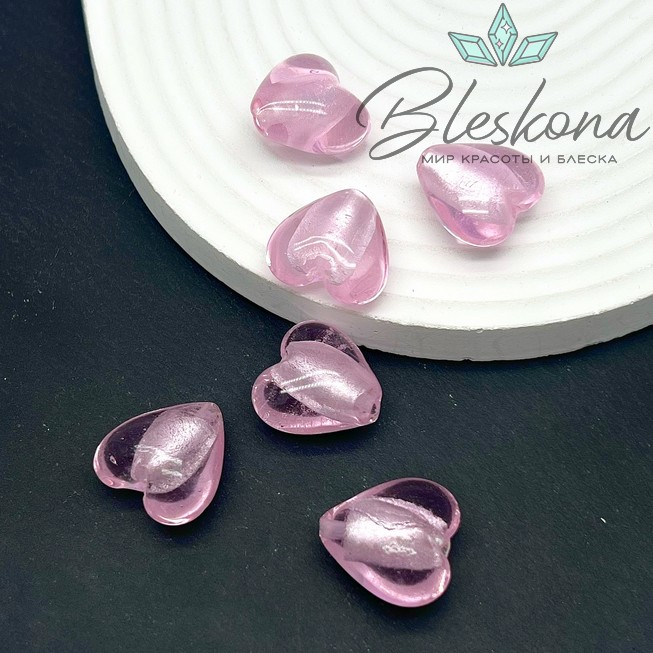 19,5 мм Бусина сердце розовое с серебром