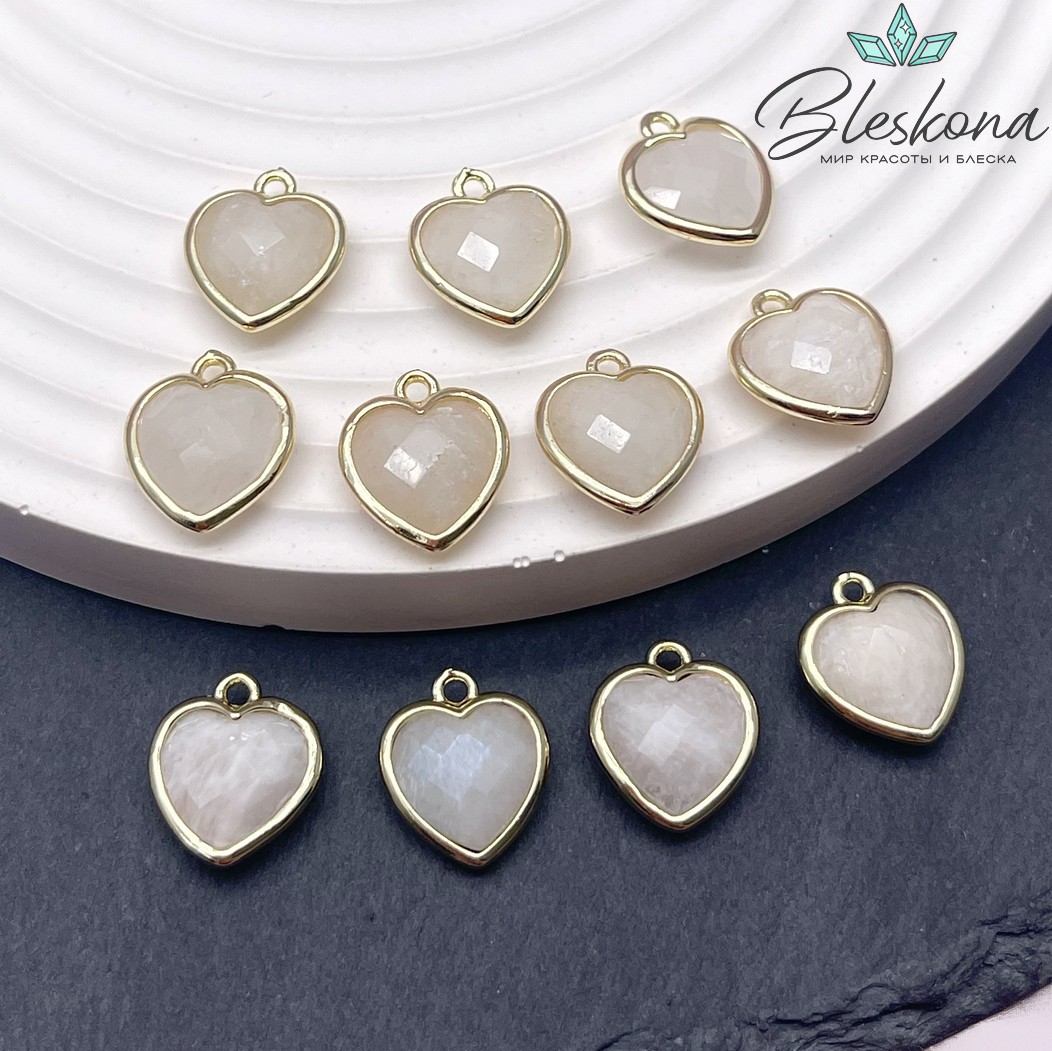 12*13мм,Цвет золото,Подвеска Сердце лунный камень огранка