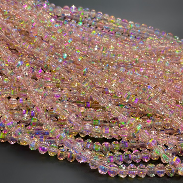 4,5*6 мм Стекло Lux, рондель прямоуг. огр., цвет розовый с переливом