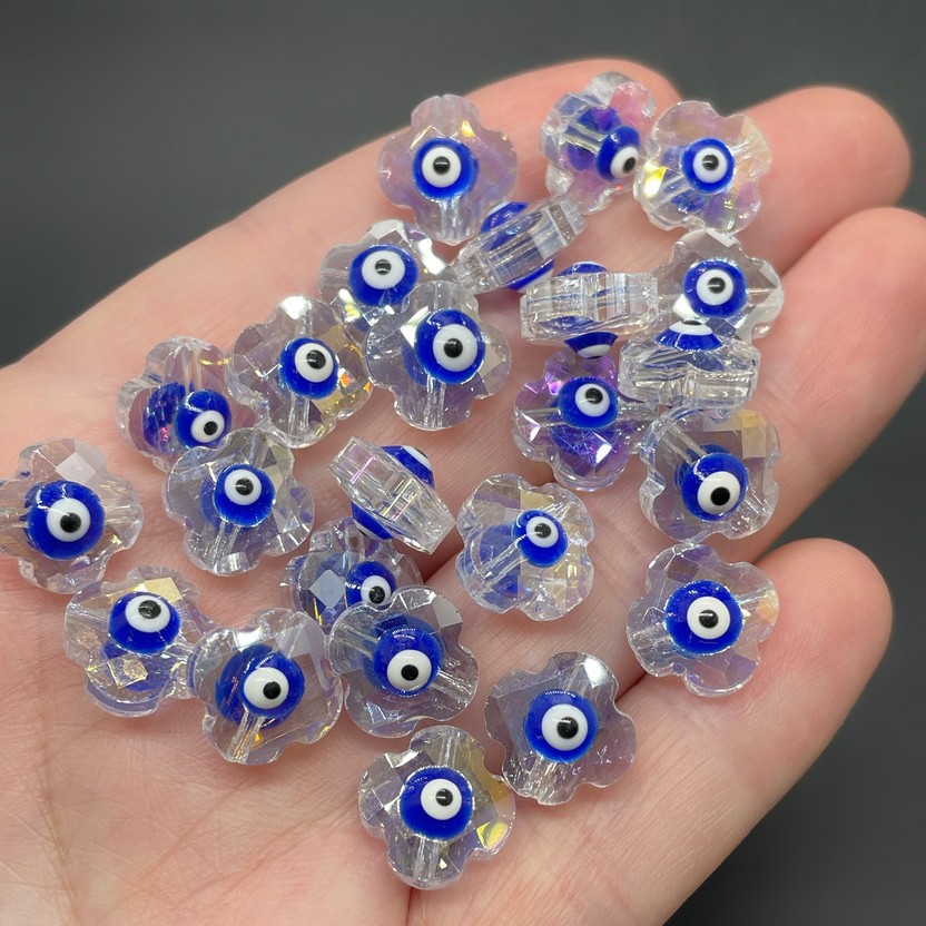 11,5мм, Стекло Lux форма клевер синий  глаз 