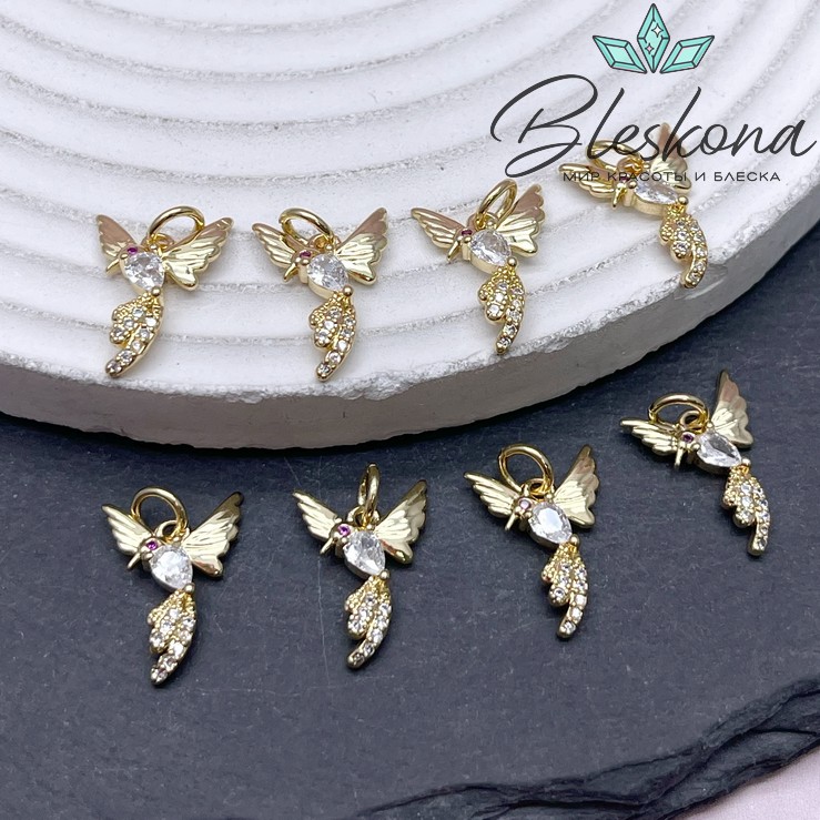 15,5*11,5 мм Цвет золото, Подвеска Колибри с цирконами (налево)