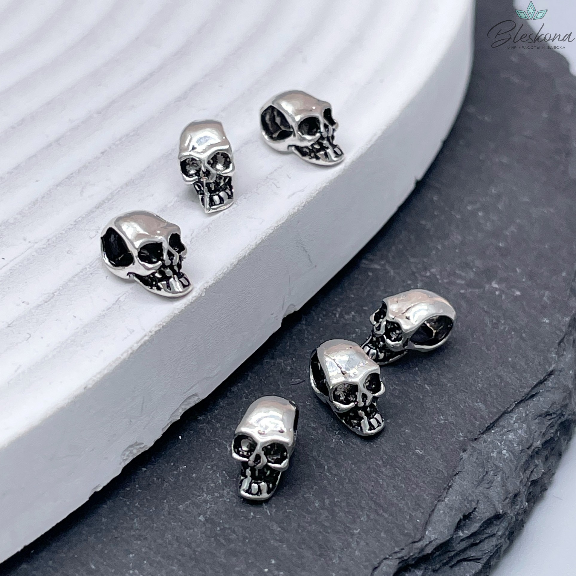 7*5 мм Бусина мельхиор Череп №1