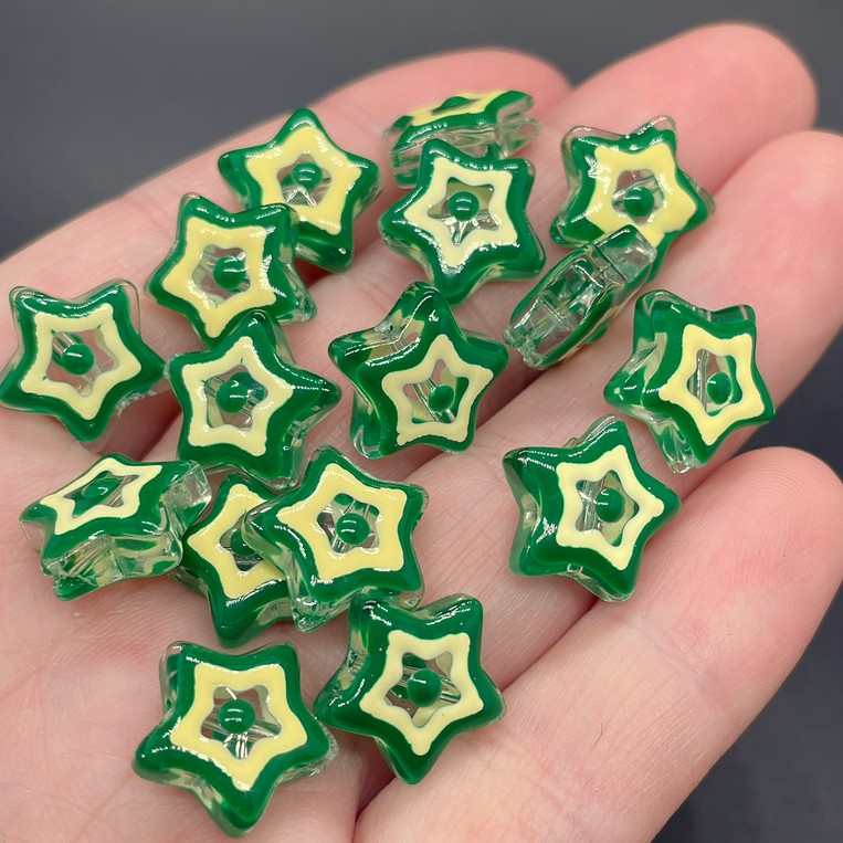 12 мм, Бусина звезда зеленая уп.5шт