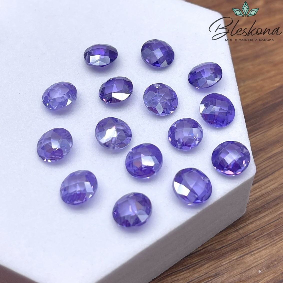 8 мм, Подвеска Циркон круг фиолетовый №1 (кубический цирконий, фианит) 