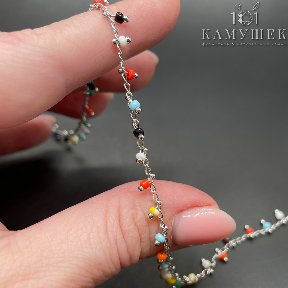 Цепь №163 цвет серебро, бусины 2,8*2 мм 