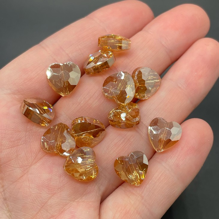 10 мм, Стекло Lux бусина сердце огр. охра уп.10шт